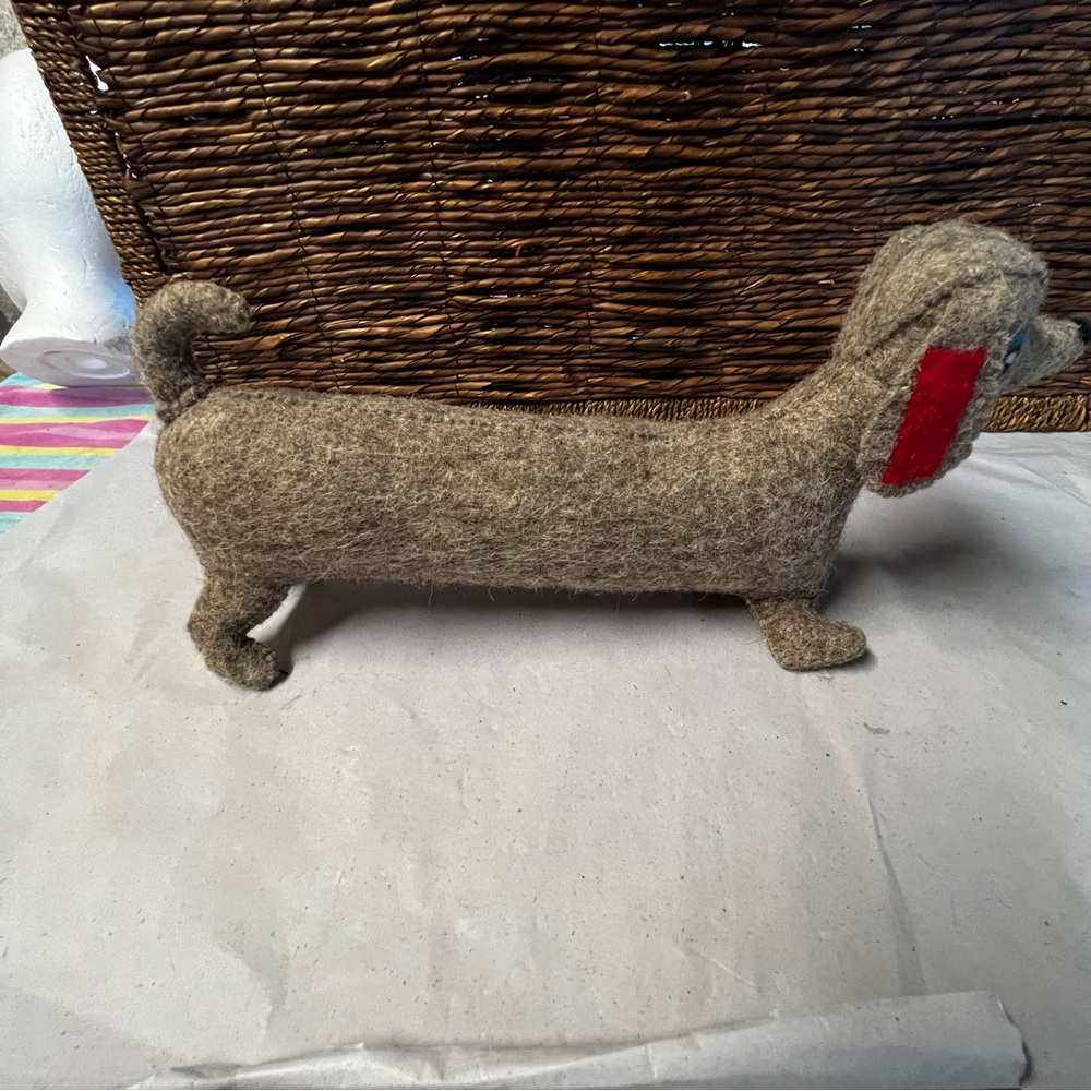 Vintage Handcrafted Dachshund Plush Stuffed Animal Gray Wool Fabric - Picture 4 of 12